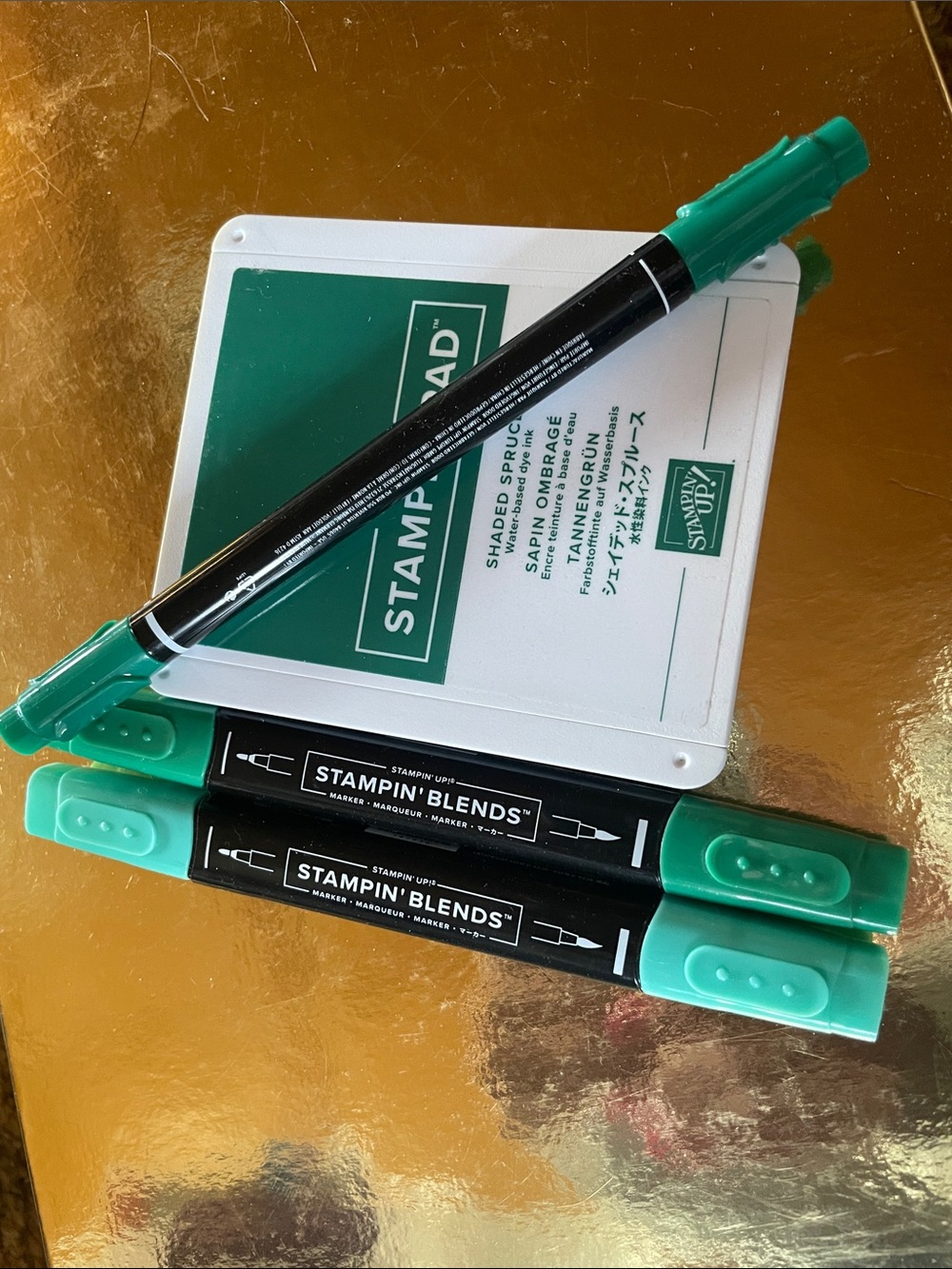 Stampin' Up! Stampin' Ink Pad, Blends Markers and Writer in Shaded Spruce Green